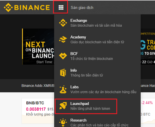 Bước 1. Chọn Binance Launchpad