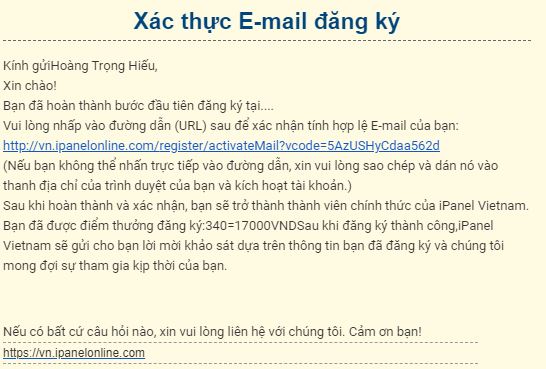 Vào email nhấp vào link xác thực để xác thực email