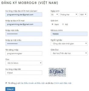 Điền thông tin đăng ký Mobrog