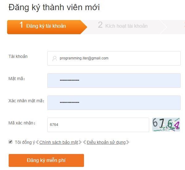 Điền thông tin đăng ký tài khoản Viewfruit