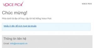 Vào email nhân link xác thực tài khoản Voice Pick