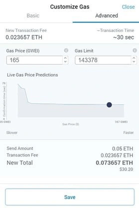 Tab nâng cao phí Gas Uniswap