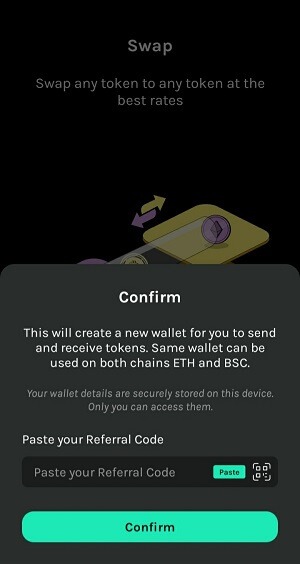 Điền mã giới thiệu FYQENHQX vào rồi ấn Confirm - Krystal App là gì? Cách sử dụng Krystal App Toàn Tập