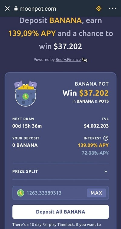 Điền số lượng đồng BANANA muốn chơi và ấn Deposit ALL BANANA