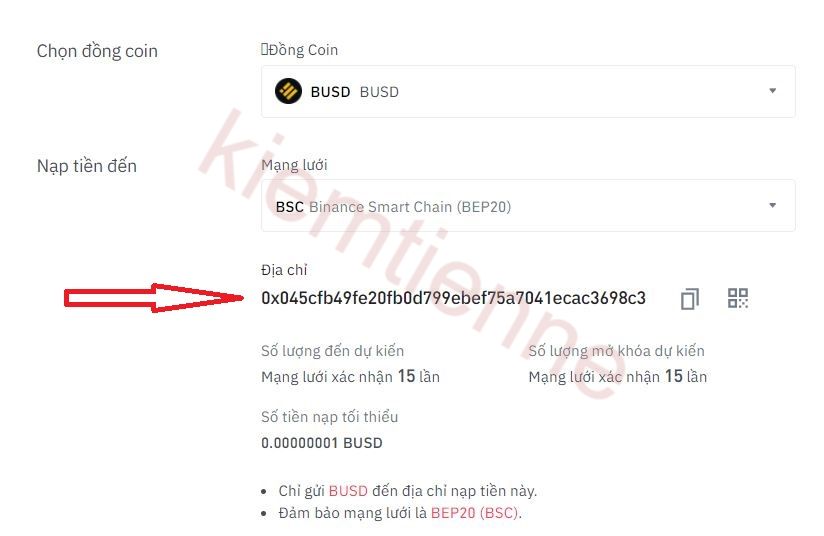 Copy địa chỉ ví để nạp coin