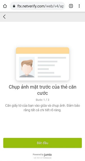 Ấn Bắt đầu để tiến hành xác minh tài khoản sàn FTX