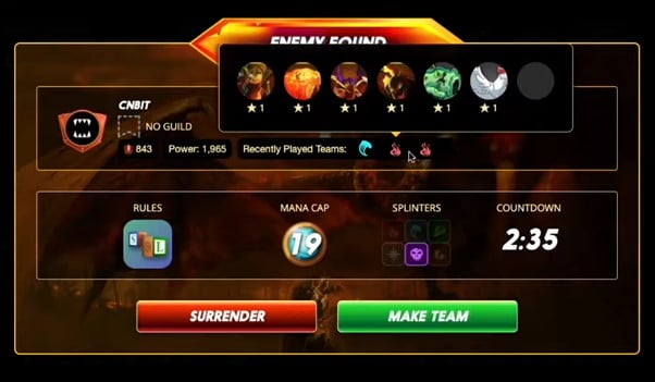 Hình 20: splinterland màn hình chờ chiến đấu