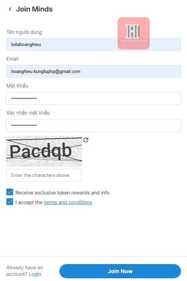 điền thông tin đăng ký mạng xã hội Minds